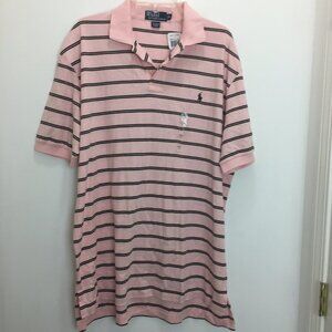 Polo By Ralph Lauren Mens Knit Shirt XL Pink White Brown Stripes NEW